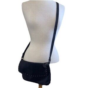 Genicci Leather Crossbody Purse Black Studded Magnetic & Zip Closures